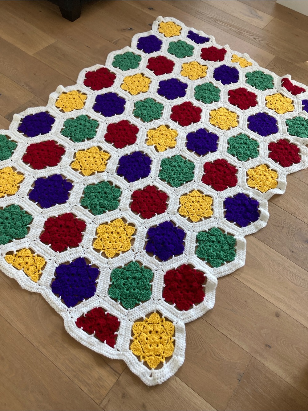 Handmade Multicolor Crochet Throw Blanket - White Edged Floral Motif